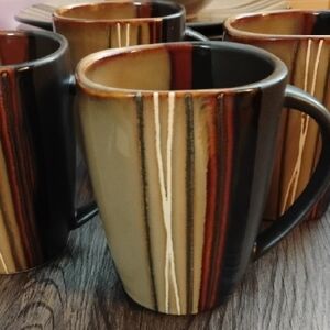 Large Square Ceramic Mugs Set - Brown and Black